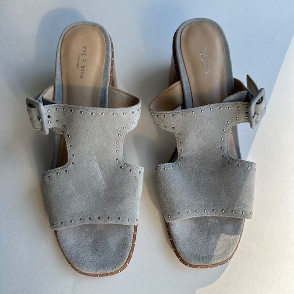 Rag & Bone Gray Matteo Suede Mules Open Toe Sandals - Size 36.5 - Picture 2 of 16